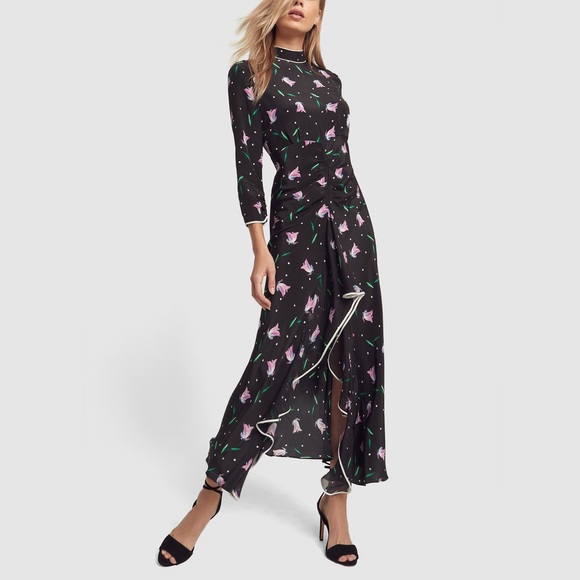 RIXO London Gabrielle Dress, Ruffled Floral Print Silk Maxi Dress Size XL - Picture 14 of 16